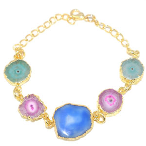Pulsera de Cadena Ajustable con Baño de Oro de 24K y Piedra Preciosa de Cuarzo Solar Natural de Diseño Contemporáneo para Mujeres y Niñas, Venta al Por Mayor - Product Image 1
