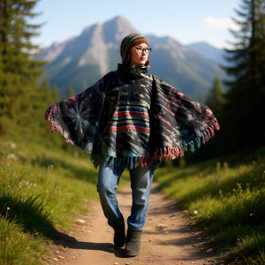 Poncho en coton 100% tie-dye de couleur noire - Product Image 3