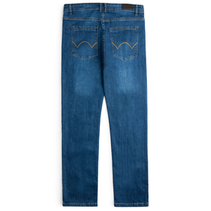 Jeans en denim coupe droite pour homme, bleu délavé moyen, en coton, décontractés, fabricant OEM en gros - Product Image 2