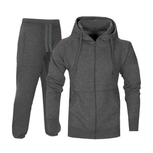 Survêtement unisexe gris et rouge à capuche, manches longues, couleur unie, fermeture éclair, style décontracté et sportif, respirant, coupe régulière, pour l'automne - Product Image 5