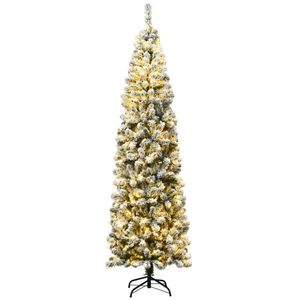 7.5ft Snow Flocked PVC+Metal Christmas <b>Tree</b> 641 Branch Tips with 350 Warm <b>LED</b> Lights Elegant Pencil Style Christmas Decorations - Product Image 2