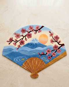Éventail pliant artisanal en bois naturel, design moderne peint avec des fleurs de cerisier et le mont Fuji, décoration d'intérieur, artisanat, cadeau - Product Image 6