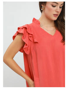 Vestido de lino Umgee con mangas con volantes y bolsillos - Product Image 3