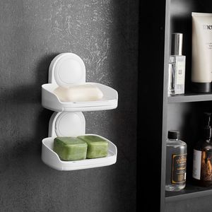 Support mural double couche pour savon de douche avec ventouse puissante, sans perçage, double porte-éponge - Product Image 4