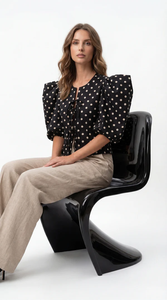 Elegante Blusa Negra con Puntos para Mujer, Blusa Casual de Manga Larga, Ropa de Trabajo Moderna de Verano, Camisa de Oficina, Proveedor al por Mayor - Product Image 2