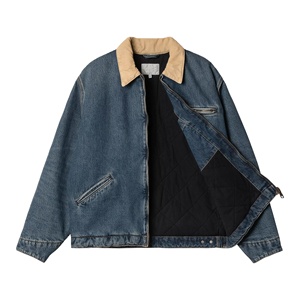 Hot Selling Custom Design Embroidered Graphic Raw Edge Hem Full Zip Up Over Sized Bomber Washed <b>Denim</b> Work <b>Jacket</b> <b>For</b> <b>Men</b> - Product Image 3