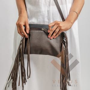Bolso de hombro de cuero genuino bohemio Vintage para mujer, cadenas con flecos de un solo Mango, cierre de cadena, monedero portátil para ocultar el pelo, vestido - Product Image 4