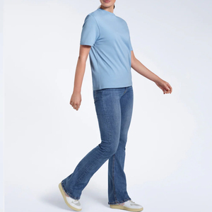 T-shirt pour femme en coton 100% bleu clair, col rond, coupe classique, manches courtes, style décontracté, toutes saisons, respirant, tricot jersey - Product Image 6