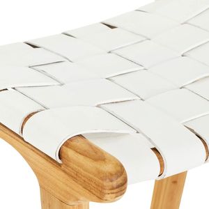 Taburete de bar con asiento de cuero tejido y patas de madera, sillas de comedor de altura de barra de madera de teca para bar, restaurante, cafetería, muebles de exterior. - Product Image 4