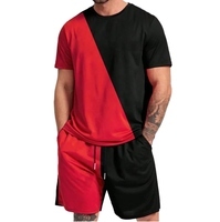 WARPRO INDUSTRY Men's Black <b>Knitted</b> Shirt Shorts <b>Set</b> Solid Casual Summer Outfit Breathable Polyester Digital Printed Two Piece - Product Image 3
