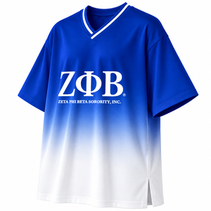 เสื้อยืดโอเวอร์ไซส์สีไล่ระดับน้ำเงินขาว คอวี แขนสั้น พิมพ์ลายตัวอักษรกรีก สำหรับสตรีชมรมเซต้า ฟิ เบต้า - Product Image 4