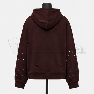 Sudadera con capucha y cremallera personalizada al por mayor con pedrería desgastada, estilo vintage, fabricante y proveedor OEM ODM - Product Image 2