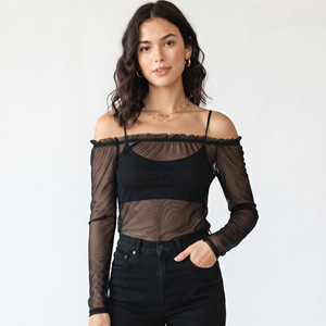 Sexy Transparent Sheer <b>Mesh</b> Off Shoulder <b>Top</b> Women See Through Sexy Off Shoulder <b>Top</b> Women Fashion Summer Wear Transparent <b>Tops</b> - Product Image 1
