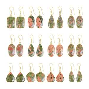 Boucles d'oreilles pendantes, bijoux cadeau pour femmes, best-seller, pierre précieuse naturelle Unakite, plaqué or 18 carats, cadeaux de mariage pour femmes et filles - Product Image 1