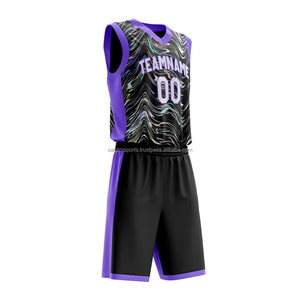 ชุดเสื้อบาสเก็ตบอลสีดำม่วงแบบซับลิเมชั่น คอวี แขนกุด ระบายเหงื่อได้ดี สำหรับผู้ใหญ่ 男女  ชุดกีฬา - Product Image 3