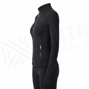 Noath Approach Women's Full Zip Yoga Jacket Solid Black Spandex Polyester Active Stretch Seamless Design Front Logo - Product Image 3