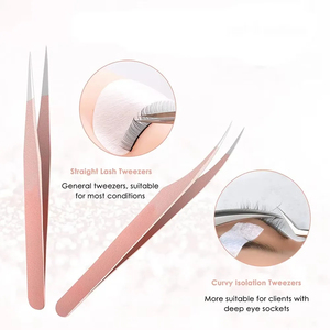 Ensemble de 5 pinces à épiler pour extensions de cils en acier inoxydable de haute qualité, couleur or rose, durables et de précision pour les extensions de cils - Product Image 6
