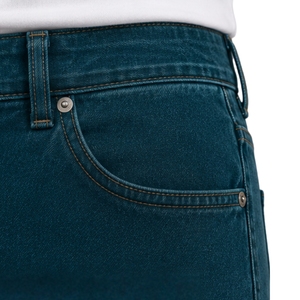 Pantalones vaqueros de mezclilla de pierna recta para hombre, color azul verdoso, corte regular, estilo casual, cinco bolsillos, pantalones de estilo urbano con logotipo de cuero - Product Image 6
