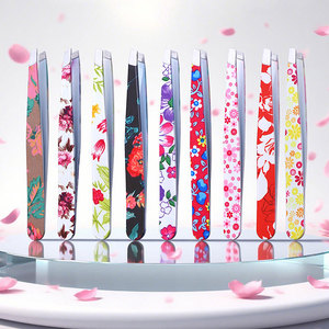 Pinzas para Cejas con Punta Inclinada y Estampado Floral, Pinzas para Pestañas con Logotipo Personalizado, Venta Directa de Fábrica - Product Image 1