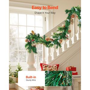 Ghirlanda Artificiale Luminosa da 2,7 m per Interni, Decorazione in PVC Verde con Bacche e Aghi di Pino, Ghirlanda Festiva Finta per Decorazioni - Product Image 5