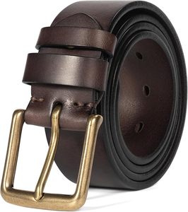 Ceinture en cuir de vachette marron avec boucle rectangulaire en cuivre, design formel et durable - Product Image 6