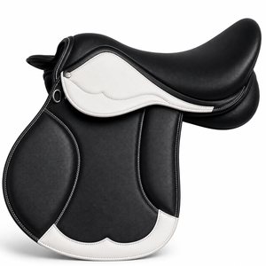 Selle anglaise en cuir véritable bicolore de qualité supérieure, noire et blanche, tout usage, équipement d'équitation - Product Image 3