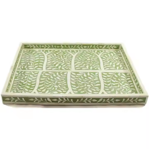 Bandeja Rectangular con Incrustaciones de Hueso Indio Verde, Hecha a Mano, Duradera, de Lujo, Diseño Art Deco Clásico, Florero de Mesa, Logotipo Personalizado, para Hogar y Hotel - Product Image 5