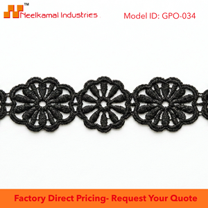 Dentelle Guipure Florale Noire 10mm GPO en Gros, Emballage de 20 Mètres pour la Décoration de Vêtements, Accessoires de Couture et Artisanat, Personnalisable - Product Image 6