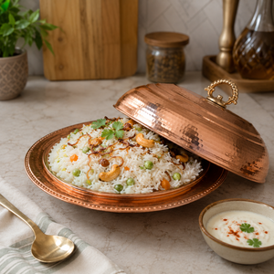 Handmade Pure Copper <b>Food</b> Serving <b>Tray</b> with Dome Lid | Hammered Copper Serving Platter with Cover | Luxury Buffet <b>Food</b> <b>Warmer</b> - Product Image 4