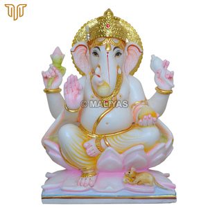 Estatua de Ganesha en Mármol Puro sobre Base de Loto |   Ídolo del Dios Ganesha Hecho a Mano |   Murti de Ganpati de Mármol Premium para Templo en Casa - 12 Pulgadas - Product Image 2