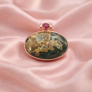 Pendentif en pierres précieuses naturelles Héliolite et Grenat, en Argent sterling 925 plaqué Or rose et Or jaune, ovale, bijou de guérison - Product Image 3