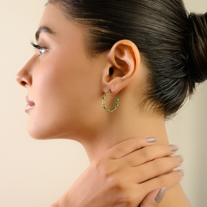 Stunning Classic Design Bezel Set <b>Emerald</b> Trendy C Shape Hoop <b>Earrings</b> Factory Directly Sale K18 Solid Yellow <b>Gold</b> Bulk Jewelry - Product Image 6