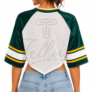 เสื้อฟุตบอลผู้หญิงสไตล์วินเทจโอเวอร์ไซส์แฟชั่นสตรีทแวร์ทรงบ็อกซี่ผ้าตาข่ายแบบครอป เสื้อเจอร์ซีย์อเมริกันฟุตบอล - Product Image 2
