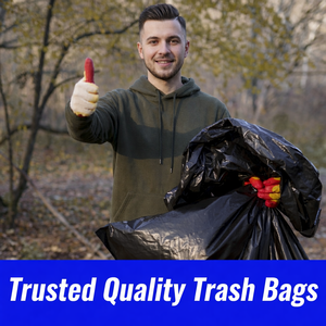 TH GB-032 55-65 Gallon Heavy Duty Black HDPE Trash <b>Bags</b> with Heat <b>Seal</b> for Commercial & Household Outdoor Use - Product Image 2