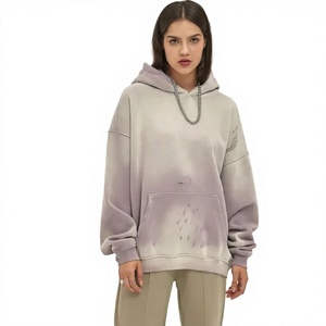 Streetwear Vintage Acid Wash <b>Hoodie</b> Men's Oversized Distressed <b>Hoodie</b> Heavyweight Cotton Faded <b>Hoodie</b> with Raw - Product Image 1