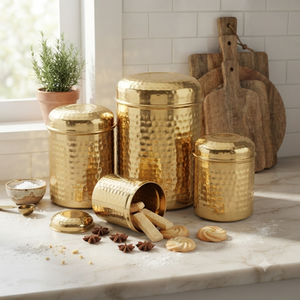 Handcrafted Hammered Brass Storage <b>Canister</b> <b>Set</b> with Airtight Lids Kitchen Containers for Tea Coffee Sugar Cookies OEM Wholesale - Product Image 2