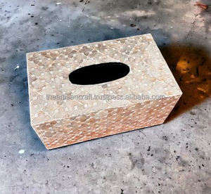 Boîte à mouchoirs Beige luxueuse couverture en nacre faite à la main porte-mouchoir de Style américain artisanal durable - Product Image 5