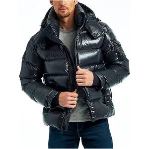 Customized Logo Men's Casual Winter shiny Jacket with Hood High Quality <b>Down</b> and Fabric Puffer Bubble Design with Pockets - Product Image 2