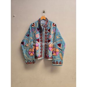 Floral Embroidered Cotton Blazer Floral Pattern <b>Mandarin</b> <b>Collar</b> Full Sleeve Spring Wear Women's <b>Jacket</b> - Product Image 1