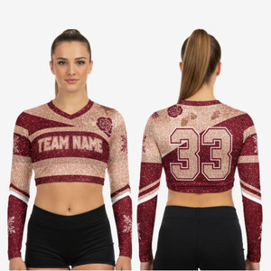 Maillot de cheerleading court personnalisé OEM pour femmes, design pour fans, en maille, pour équipes universitaires, chemises de cheerleading brodées - Product Image 4