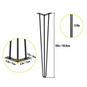 20" Hairpin Table Legs 3 Robs Set 4 880lbs Load Capacity <b>Black</b> Heavy Duty Stainless Steel Modern DIY Dining Desk EDPTBL017 - Product Image 2