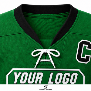 SINEWY SPORTS Men's Custom Ice Hockey Jersey Green White Black Striped Sublimated V-Neck Full Sleeve Moisture Wicking Apparel - Product Image 5