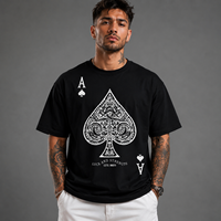 T-shirt noir pour homme avec imprimé As de Pique, coupe classique, col rond, manches courtes, style streetwear décontracté, tissu jersey 100% coton