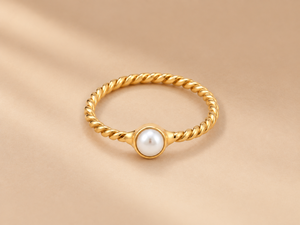 Gold Color Brass Twisted Band Ring for Women – Round <b>Pearl</b> Boho Vintage Statement <b>Jewelry</b> - Product Image 2