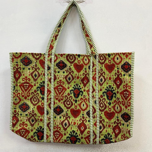 Bolsa de Mano Ecológica de Algodón Acolchado, Estilo Ikat, Color Sólido, Amplia, Reutilizable, para Compras, Viajes y Uso Diario - Product Image 1