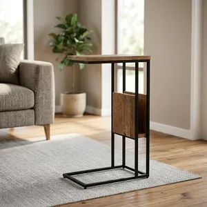 Modern <b>Nested</b> Wood Side <b>Tables</b> Minimalist Design Black Metal Frame Living Room Wooden Iron Side <b>Table</b> with Magazine stand - Product Image 2