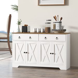 Credenza Stile Villa in Legno di Mango con 2 Cassetti, 4 Ante Scorrevoli, 2 Ripiani Regolabili, Finitura Bianca per Soggiorno - Product Image 2