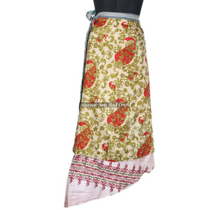 New Fashion Asymmetrical Red Color Printed Silk <b>Wrap</b> <b>Skirt</b> 2 Layer Reversible Magic Silk Saris <b>Wrap</b> Long <b>Skirts</b> 100 Ways to Wear - Product Image 4