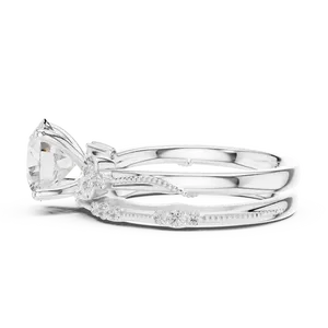 Bague de fiançailles en diamant de laboratoire rond brillant 2 carats, or massif 18 carats, certifiée IGI, ensemble nuptial Milgrain, VVS E-F, bague fine - Product Image 6