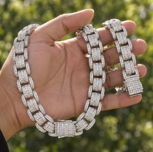 Collar de Cadena Cubana de Plata 925 con Moissanita, Bañado en Rodio, y Pulsera de Eslabones en Forma de H para Regalo de Boda o Fiesta - Product Image 3